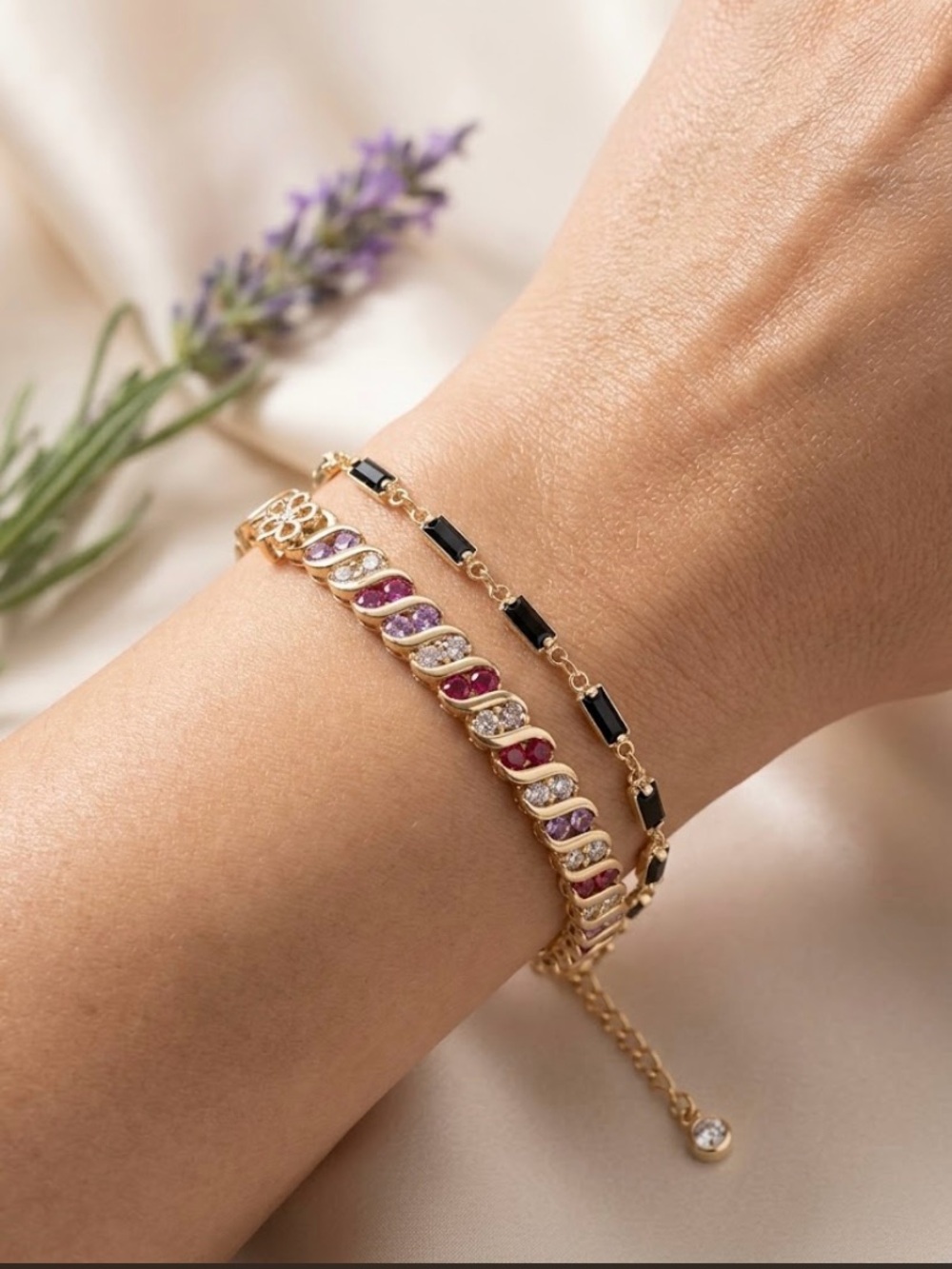 Gold-Tone Multi-Stone Bracelet Set